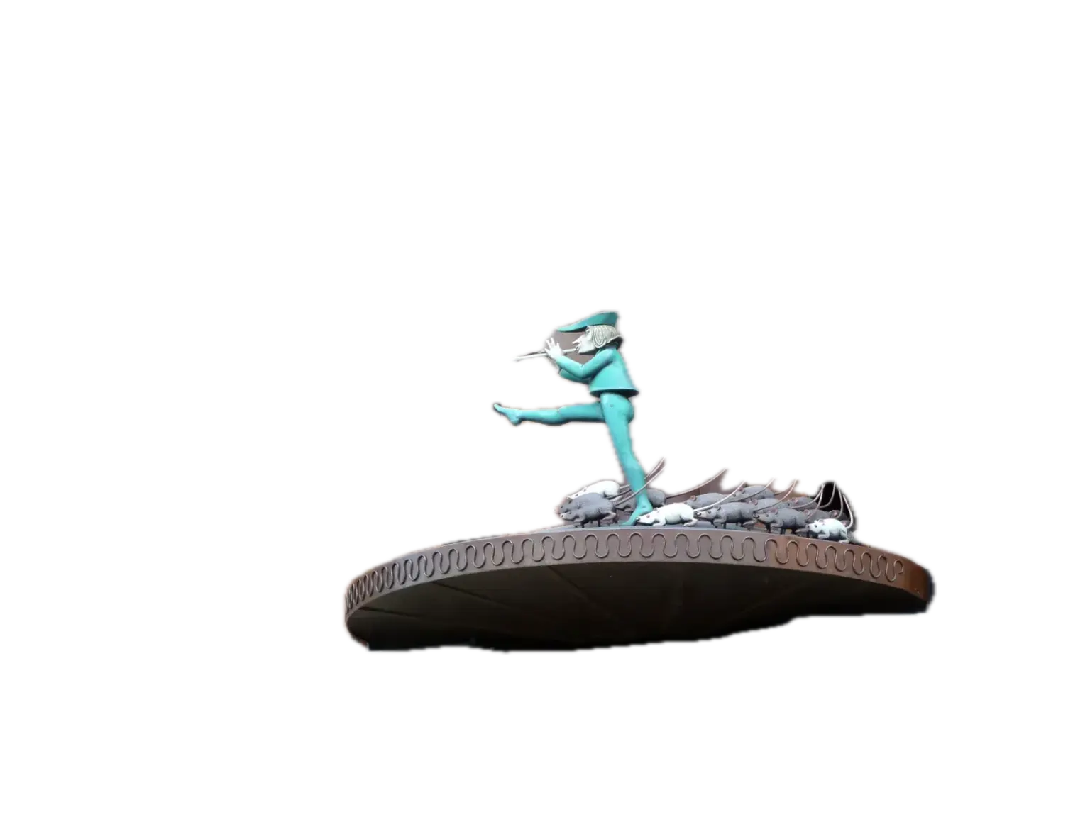 Figur des Rattenfängers mit Ratten am Glockenspiel des Hochzeitshauses in Hameln